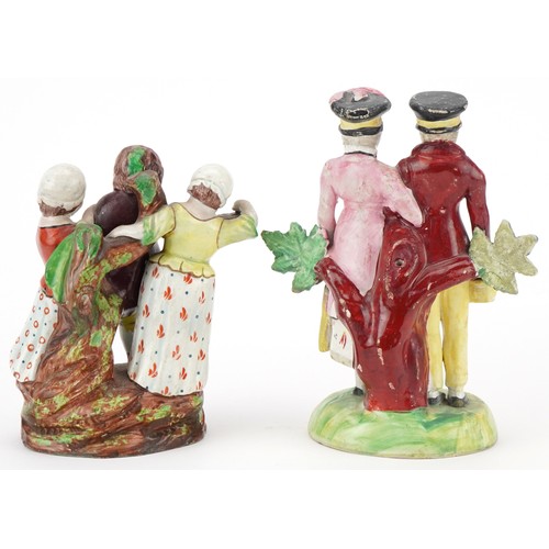 316 - Two 18th century Staffordshire pottery figures, tallest 16cm