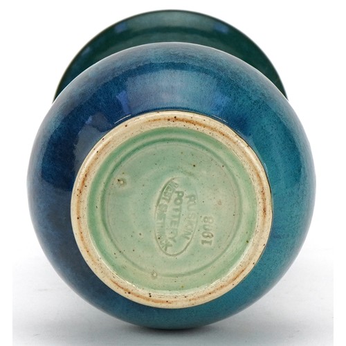 29 - Early 20th century Ruskin Pottery blue glazed vase, impressed mark to base, H-15cm