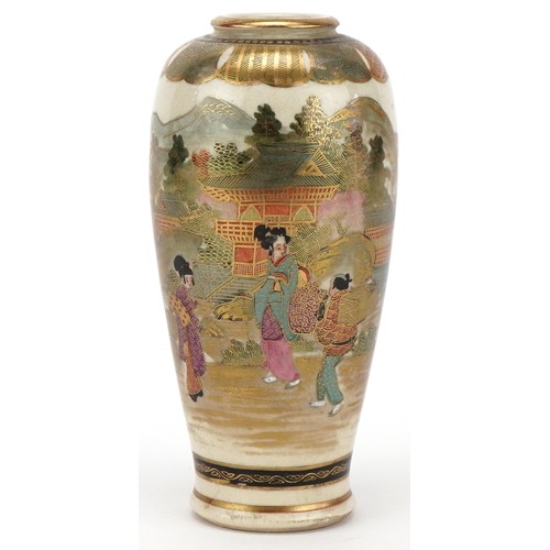 97 - Japanese satsuma earthenware vase, late Meiji period, decorated with a continuous band of figures an... 