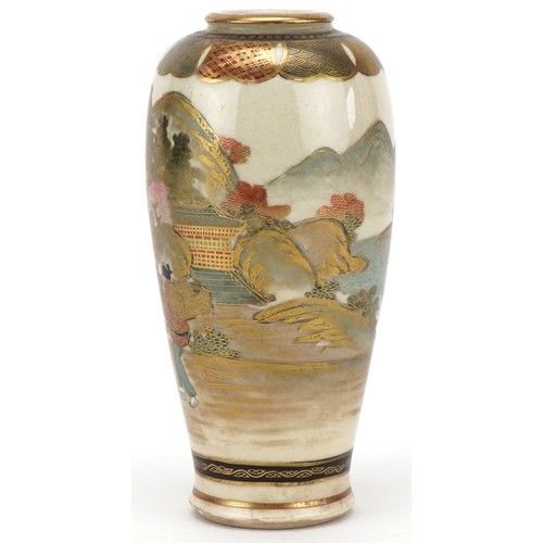 97 - Japanese satsuma earthenware vase, late Meiji period, decorated with a continuous band of figures an... 