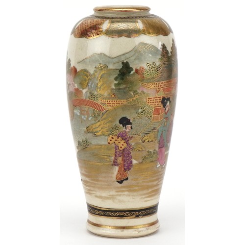 97 - Japanese satsuma earthenware vase, late Meiji period, decorated with a continuous band of figures an... 