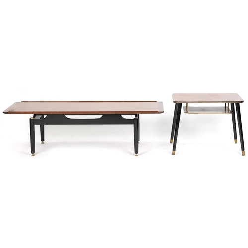 1071 - Mid 20th century G Plan teak and ebonised coffee table, 40cm H x 137cm W x 49cm D together with a si... 