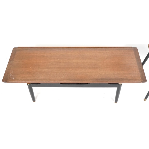 1071 - Mid 20th century G Plan teak and ebonised coffee table, 40cm H x 137cm W x 49cm D together with a si... 