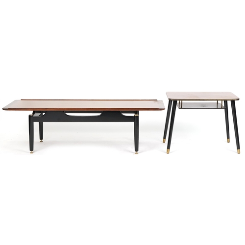 1071 - Mid 20th century G Plan teak and ebonised coffee table, 40cm H x 137cm W x 49cm D together with a si... 