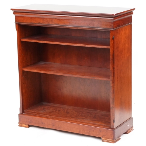 1063 - Modern mahogany open bookcase by St. Michael Furniture fitted with adjustable shelves, 103cm H x 90c... 