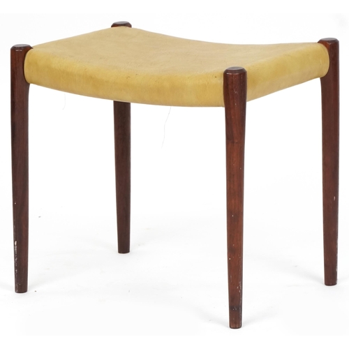 1046 - Mid 20th century teak dressing table stool with cream leather seat, H-46cm W-50cm D-38cm