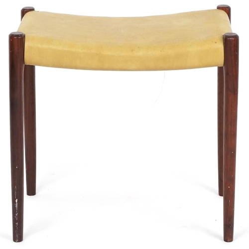 1046 - Mid 20th century teak dressing table stool with cream leather seat, H-46cm W-50cm D-38cm