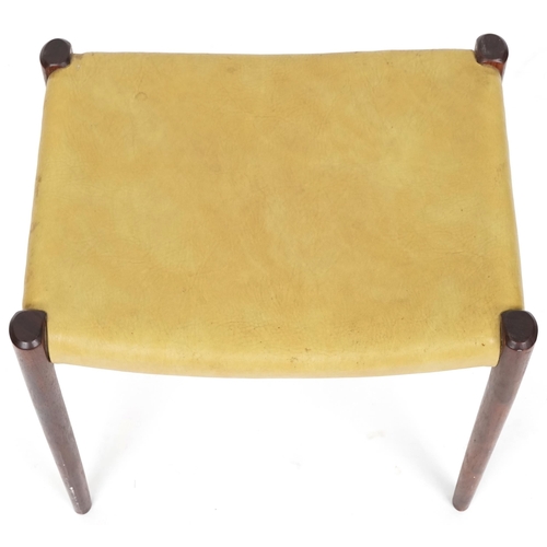 1046 - Mid 20th century teak dressing table stool with cream leather seat, H-46cm W-50cm D-38cm