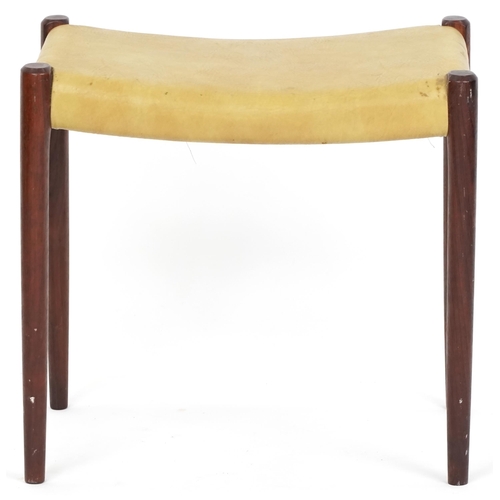 1046 - Mid 20th century teak dressing table stool with cream leather seat, H-46cm W-50cm D-38cm