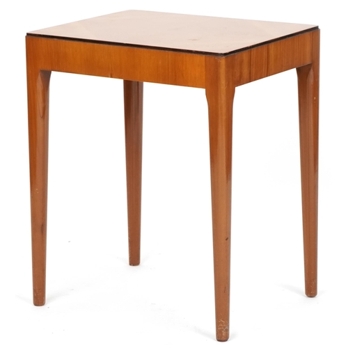 1045 - Art Deco walnut lamp table, the quarter veneered top raised on tapering legs, 61cm H x 51cm W x 41cm... 