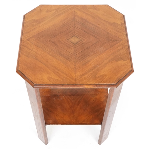 1047 - Edwardian walnut rectangular lamp table with canted corners, fitted with an under shelf, 74cm H x 51... 