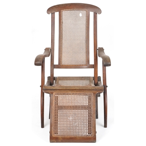 1094 - Early 20th century beech framed folding steamer chair with cane seat and back, 90cm H x 63cm W x 120... 