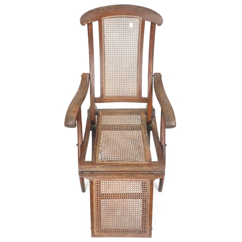 1094 - Early 20th century beech framed folding steamer chair with cane seat and back, 90cm H x 63cm W x 120... 