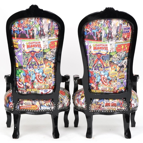 1086 - Pair of late Victorian ebonised child's chairs later upholstered in modern Marvel leatherette fabric... 