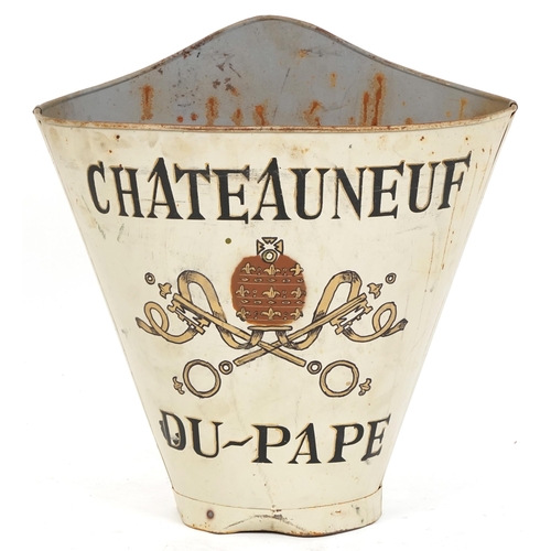 1103 - 20th century French style painted tin grape collecting basket with leather straps, 61cm H x 60cm W x... 