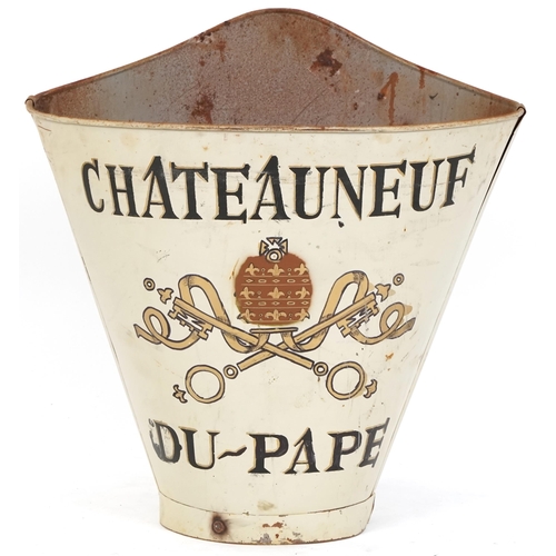 1102 - 20th century French style painted tin grape collecting basket with leather straps, 61cm H x 60cm W x... 