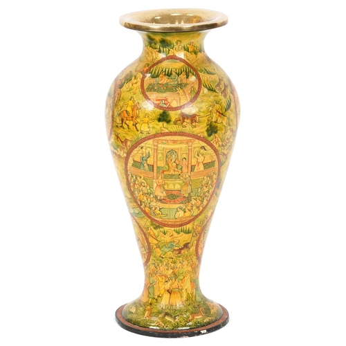 1084 - Large 20th century Indian brass floor vase painted with figures and animals within landscapes on a t... 