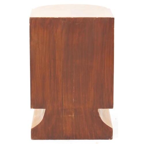 1077 - Late 20th century Art Deco style maple veneered bedside cabinet with two drawers on a plinth base, 5... 