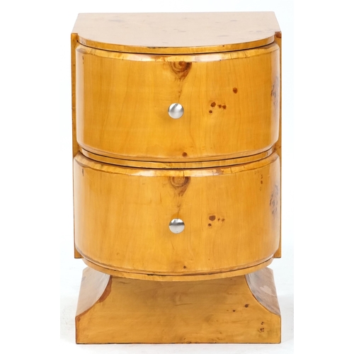 1076 - Late 20th century Art Deco style maple veneered bedside cabinet with two drawers on a plinth base, 5... 