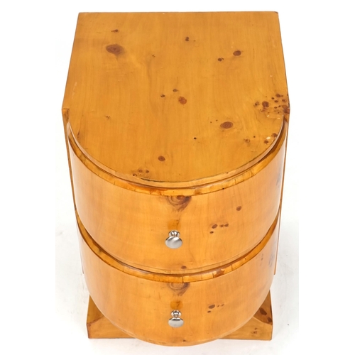 1076 - Late 20th century Art Deco style maple veneered bedside cabinet with two drawers on a plinth base, 5... 