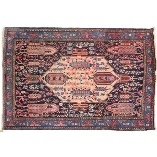 1017 - Afshar rug, South West Persia, early 20th century, the midnight blue field with a stepped medallion ... 