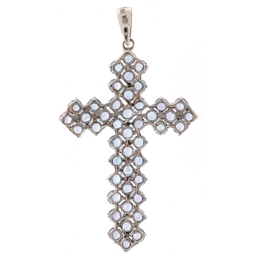 3173 - 9ct white gold purple stone cross pendant, 4.5cm high, 3.4g