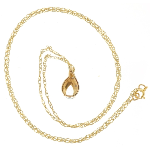 3250 - 9ct gold blue topaz and diamond teardrop pendant on a 9ct gold necklace, 1.1cm high and 44cm in leng... 