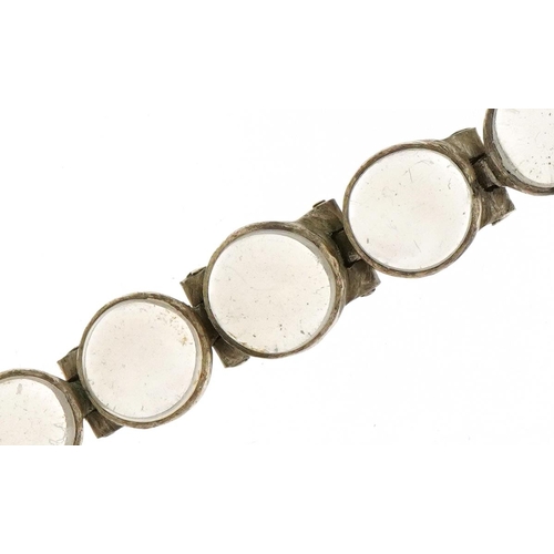 3244 - Unmarked silver cabochon moonstone line bracelet, 17cm in length, 8.8g