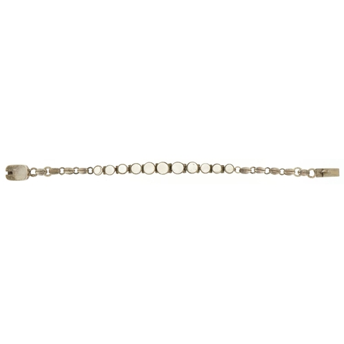 3244 - Unmarked silver cabochon moonstone line bracelet, 17cm in length, 8.8g