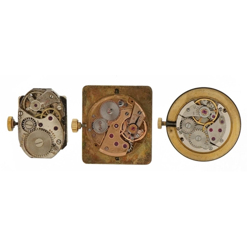 3322 - Three wristwatch movements comprising Omega Deville, Tudor and Bueche-Girod