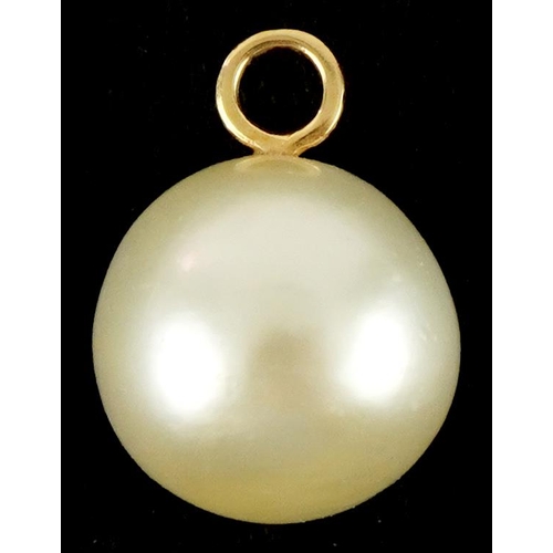 3279 - Cultured pearl pendant with yellow metal suspension loop, 11mm in diameter, 2.1g