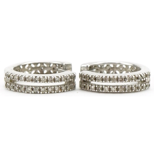 3159 - Pair of silver diamond hoop earrings, 14mm in diameter, total 2.2g