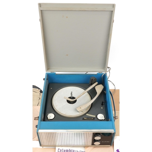 649 - Vintage Monarch record player together with vinyl LP records and boxed 78rpm records