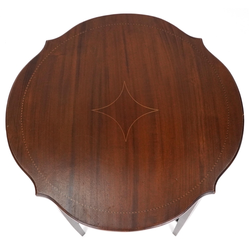 1055 - Edwardian mahogany and chequer banded circular occasional table, 69cm H x 55cm W x 55cm D