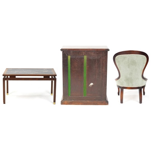 1028 - Occasional furniture compromising a Victorian and later mahogany cabinet, a 20th century rectangular... 