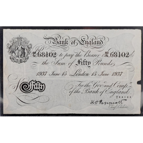 2187 - Peppiatt Bank of England London June 15th 1937 white fifty pound note, serial number 60N 68102, prob... 