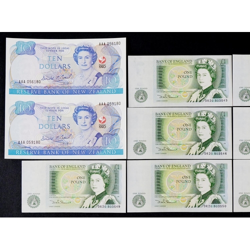 2218 - Two New Zealand 1990 dollar notes, uncut, the top note serial number AAA 056180 the bottom note AAA ... 