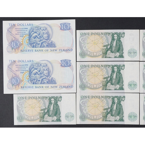 2218 - Two New Zealand 1990 dollar notes, uncut, the top note serial number AAA 056180 the bottom note AAA ... 