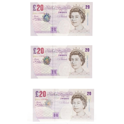 2223 - Nine uncirculated twenty pound notes with consecutive serial numbers, EB64 428363 - EB6 4428371