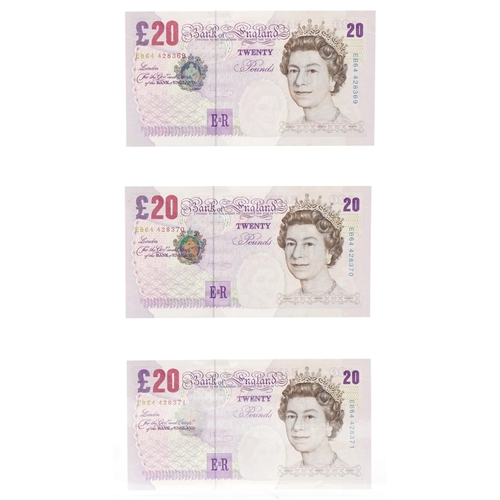 2223 - Nine uncirculated twenty pound notes with consecutive serial numbers, EB64 428363 - EB6 4428371