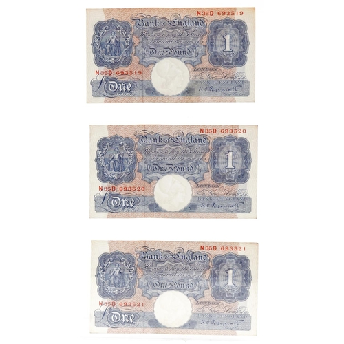 2224 - Ten 1940s blue one pound notes with consecutive serial numbers N35D 693513 - 693522, in uncirculated... 