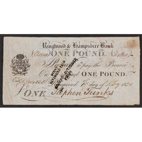 2216 - Ringwood & Hampshire Bank 1821 one pound note