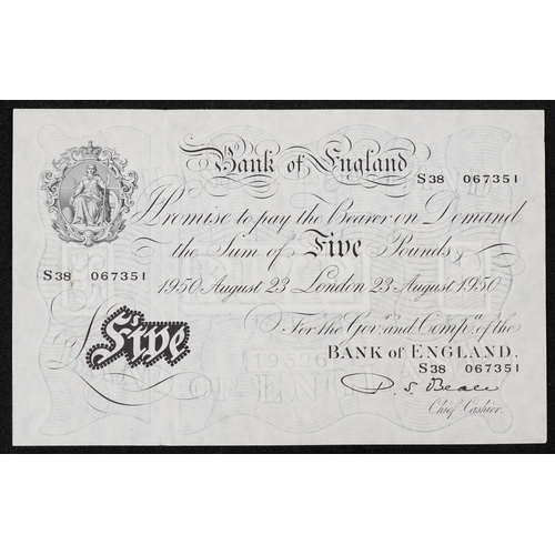 2204 - Beale Bank of England 1950 white five pound note, serial number S38 067351, in uncirculated conditio... 