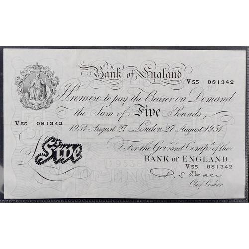 2200 - Beale Bank of England 1951 white five pound note, serial number V55 081342