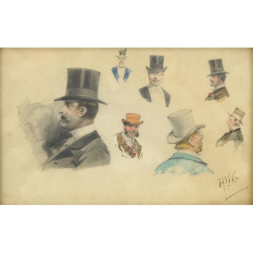 3634 - Hermanus Willem Koekkoek (1867-1929) - portrait of seven gentlemen as one, watercolour on paper, ini... 