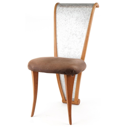 1098 - Late 20th century oak and galvanized steel 'Fountain' chair handmade by Della-Porta Design, the plie... 