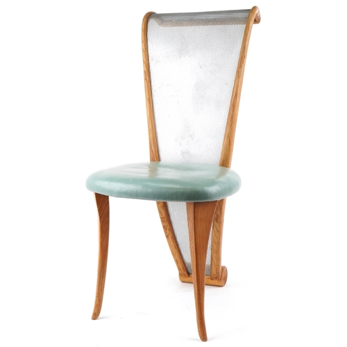 1097 - Late 20th century ash and galvanized steel 'Fountain' chair handmade by Della-Porta Design, the plie... 