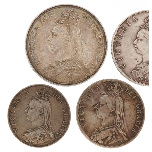 2158 - Six Victorian 1887 Silver Jubilee coins comprising sixpence, shilling, florin, half crown, double fl... 