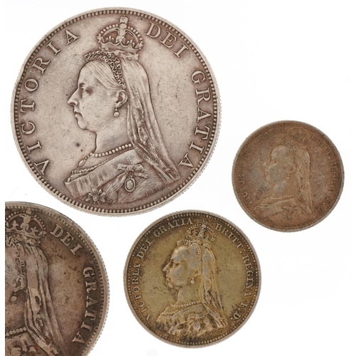 2158 - Six Victorian 1887 Silver Jubilee coins comprising sixpence, shilling, florin, half crown, double fl... 