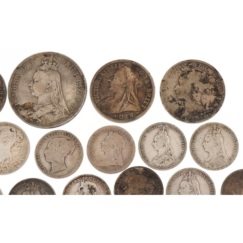 2156 - Quantity of Victorian silver coinage ranging from silver threepence to an 1887 crown, weight 171.4g